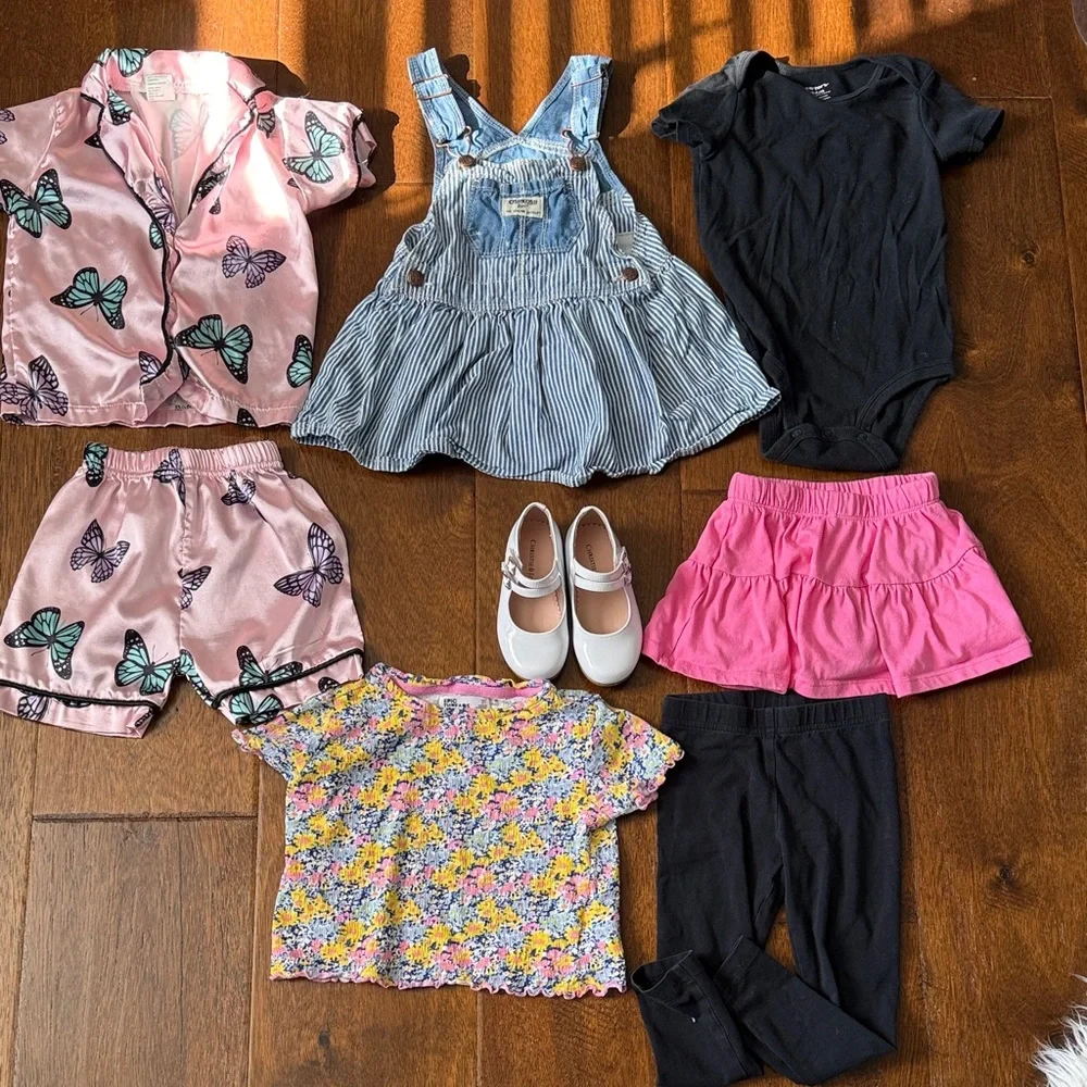 8 piece 2 year old bundle Girls Floral Ruffle Tee with Black Leggings Set